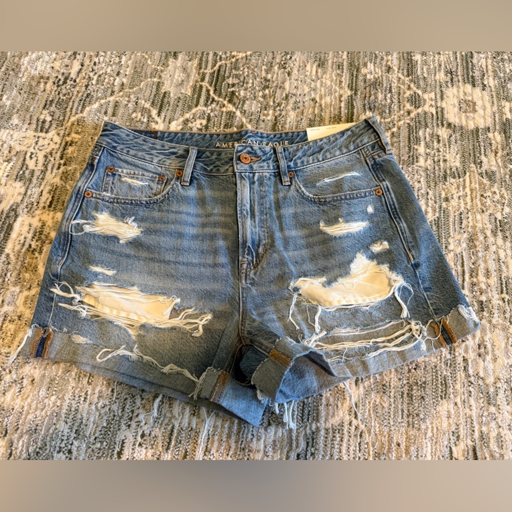 American Eagle Outfitters Blue Distressed Jean Shorts